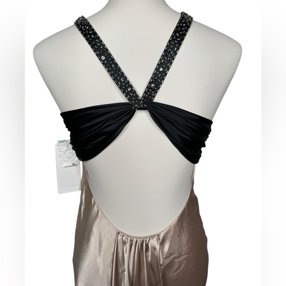 Vintage NWT Adrianna Papell Champagne Black Asymmetrical Neckline Gown Dress - Picture 5 of 14